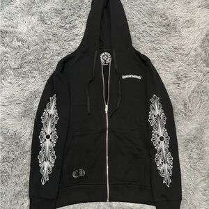 Black Hoodie with White Graphic Design Chrome heart